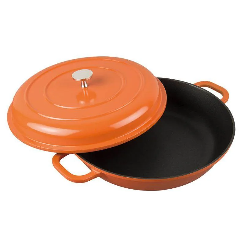 Orange Enameled Frying Pan with Lid