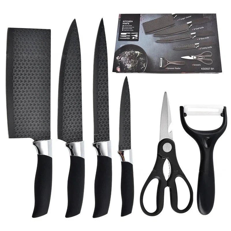 Black Knife Set with Scissors