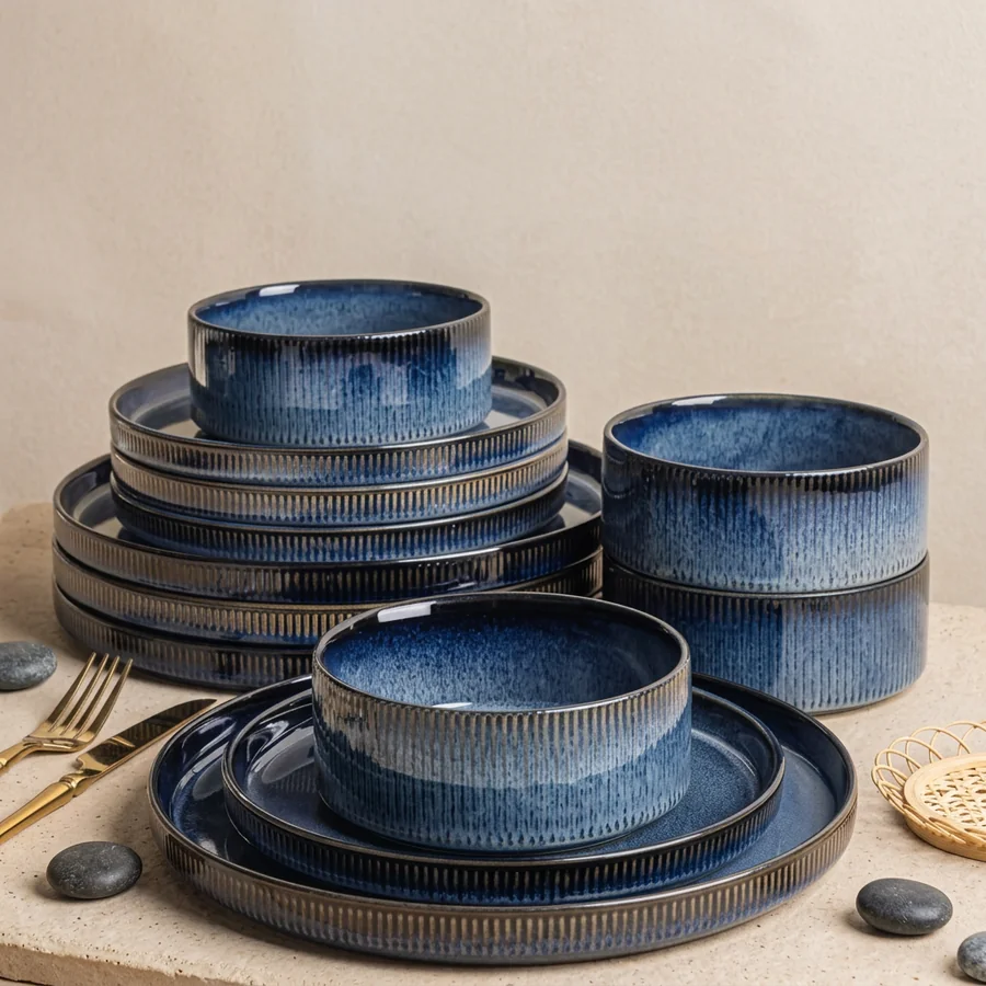 Blue Glaze Ceramic Dinnerware Set