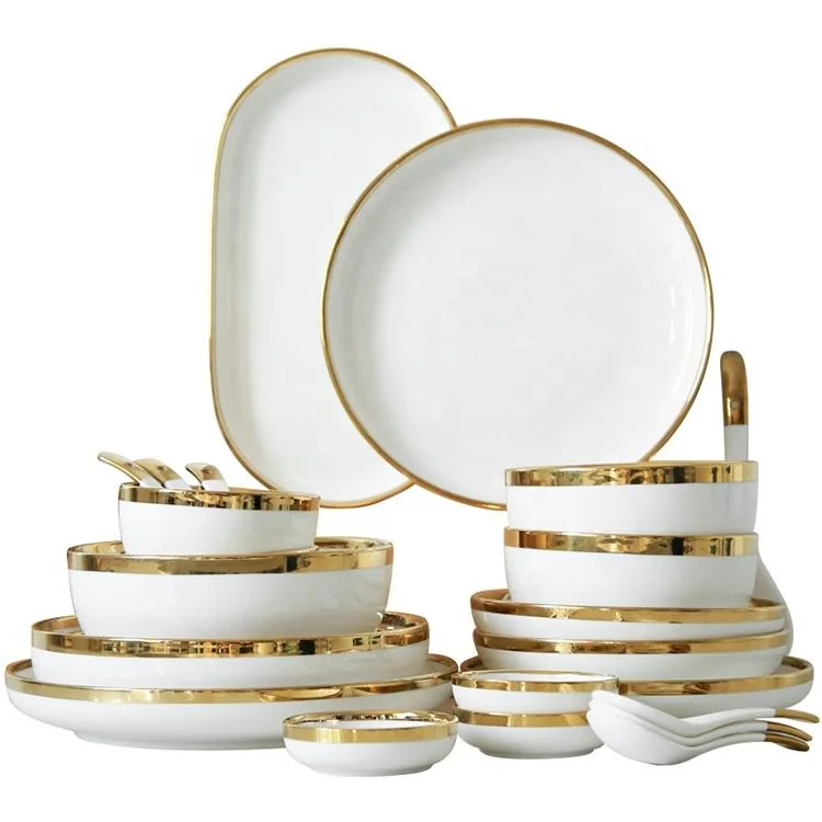 Gold Rim Ceramic Dinnerware Set