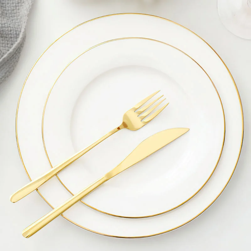 Gold Rim Porcelain Plates with Gold Cutlery