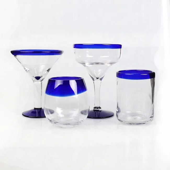 Blue Rim Glass Tumbler Set