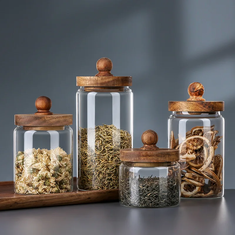 Glass Tea Storage Jars with Wooden Lids