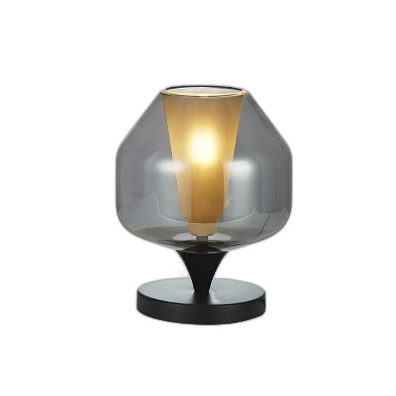 Smoked Glass Drum Desk Lamp