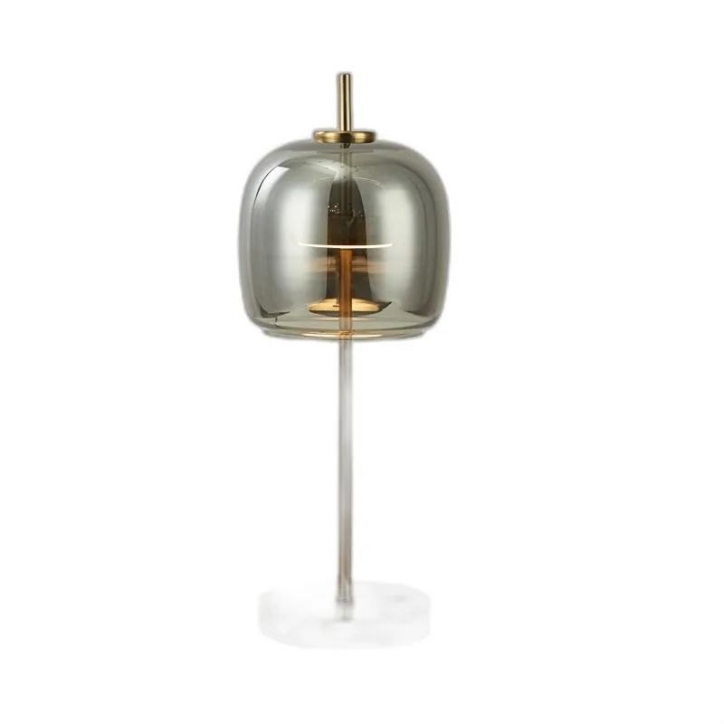 Grey Drum Glass Desk Lamp