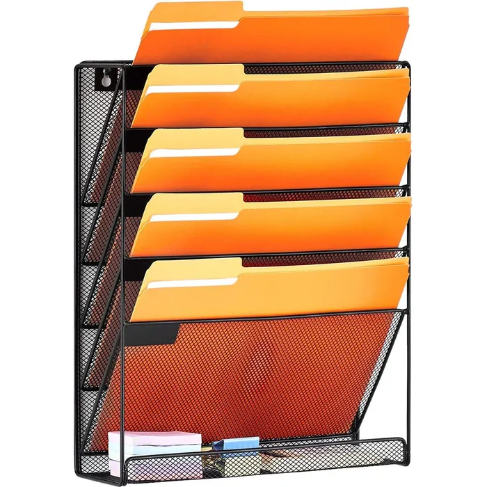 Black Wall-Mounted 5-Tier File Rack