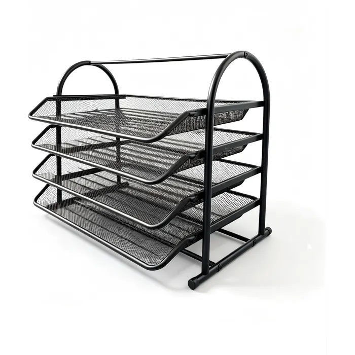 Black 4-Tier Metal File Rack