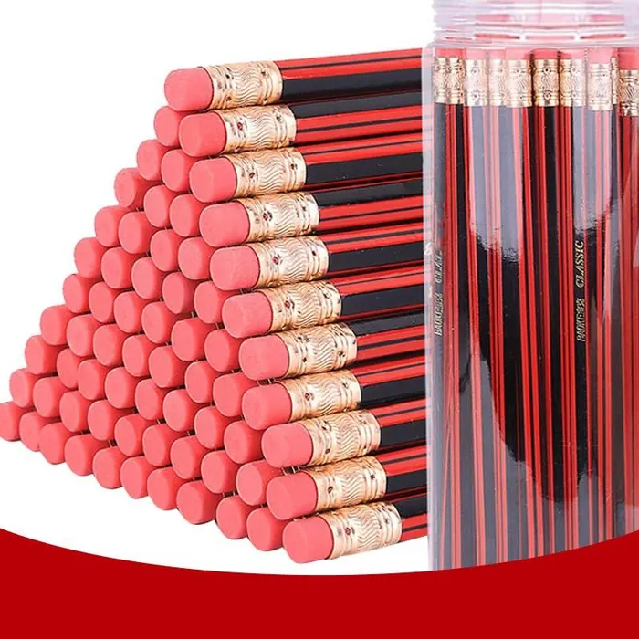 Red & Black Striped Pencils with Eraser